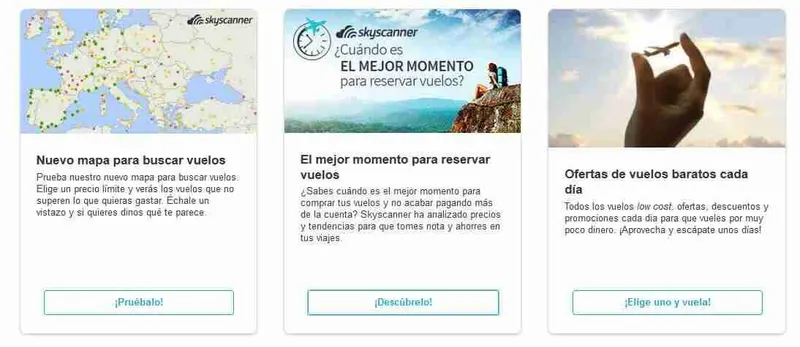 Artículos de Skyscanner con consejos para buscar vuelos