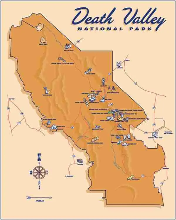 Mapa ilustrado del parque nacional del Death Valley