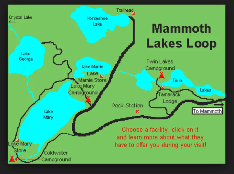 Mapa de los lagos y campings de Mammoth Lakes