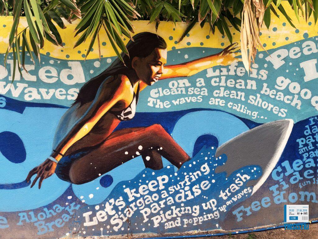 graffiti surfero en Siargao, Filipinas