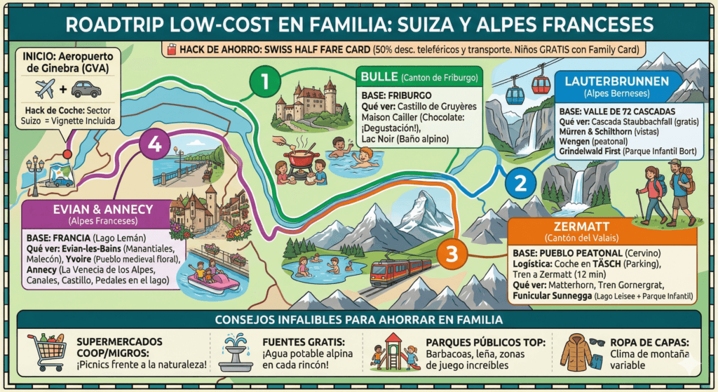 infografia del viaje lowcost por Suiza y Francia